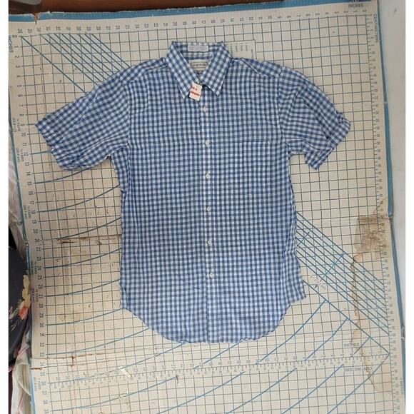 Vintage Claybrooke Blue White Checked‎ Button Up Short Sleeve Shirt Retro Vibes - Picture 5 of 12